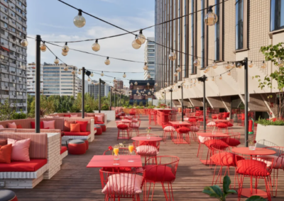 a room with a table and chairs