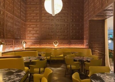 a room with tables and chairs